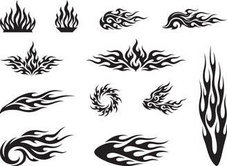 Obraz premium Minimalist Tribal Flame Collection Featuring Fire Blaze Black Silhouette Vector Design Elements
