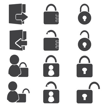 Security And Access Flat Icons Set With People Lock And Arrow Symbols On White Background