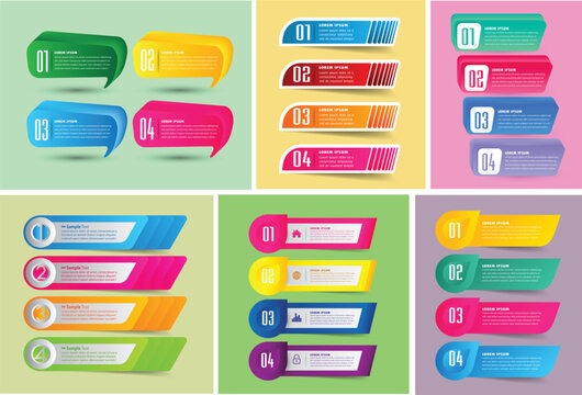 Colorful numbered infographic elements with placeholder text on a bright pink background