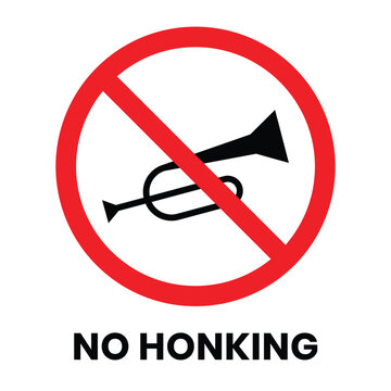 No honking sign with a trumpet silhouette on a white background prohibition symbol