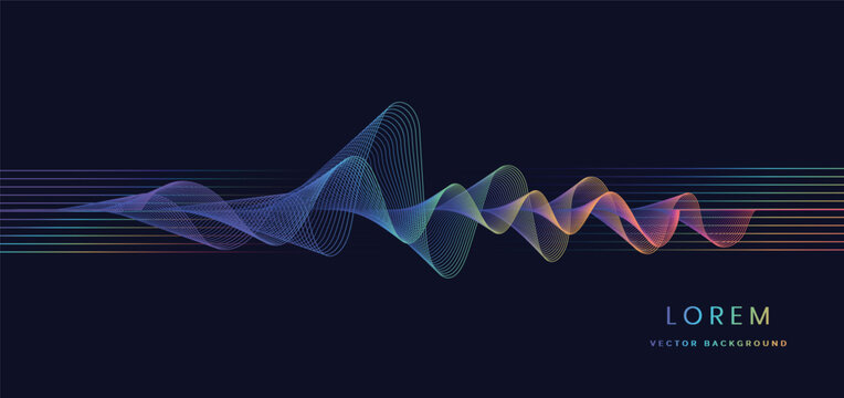 Abstract colorful sound waves vector illustration on dark blue background for modern design