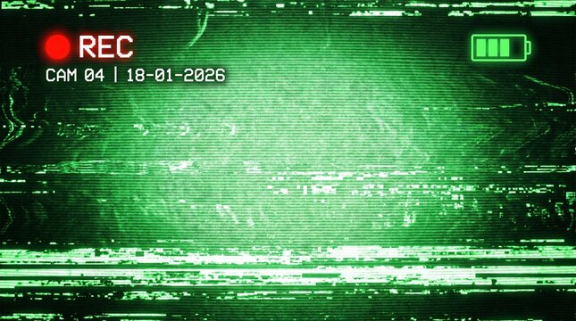 Green Night Vision Security Camera Screen with Static Glitch
