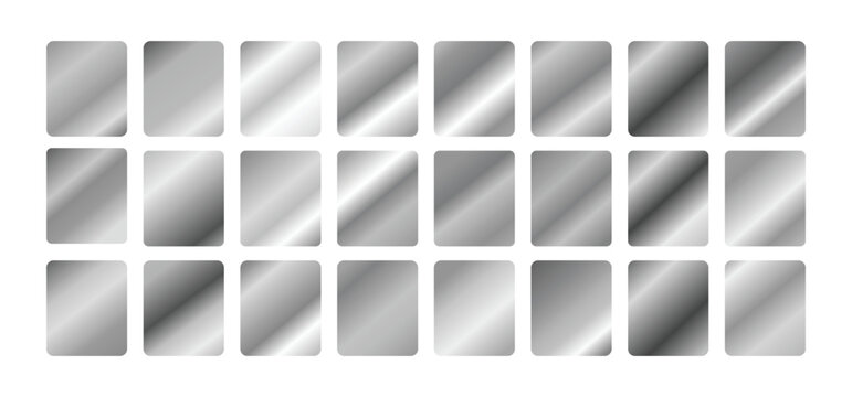 set of metallic silver gradient blend texture banner design. Silver gradients set. Silver gradient collection . Light, realistic, elegant, shiny, metallic and silver gradient illustration. 