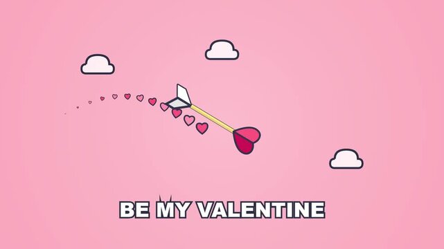 Animated Cupid Arrow Flying Through Clouds with Be My Valentine Text