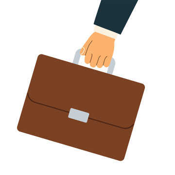businessman hand holding briefcase, male professional carrying business bag, office, corporate and career concept - vector illustration