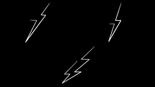 Line path animation pack featuring three white outline lightning bolts drawing on a black background