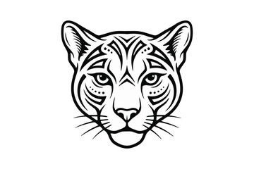 Fototapeta premium Tribal Panther Head Vector Logo with Geometric Wild Cat Portrait, Stylized Cougar Face Icon, and Intricate Line Art Mascot Design for Branding