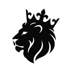 Obraz premium Majestic king lion profile with royal crown vector illustration for premium logo design