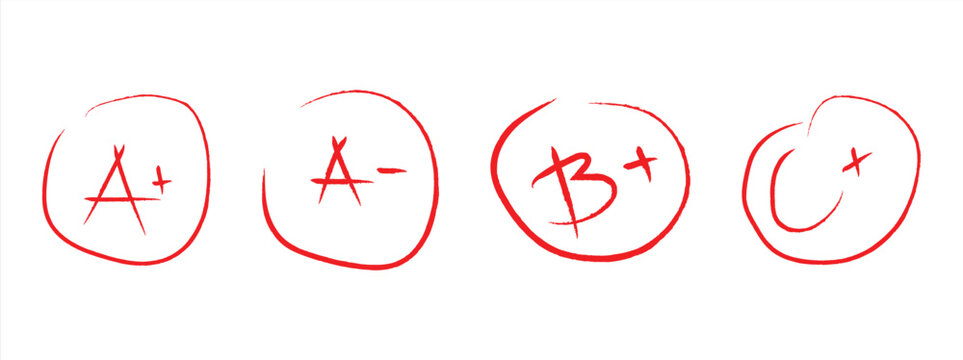 Icon of A plus, A minus, B plus, C plus grades. Symbol of the best result, symbol of ability scores, with a white background and isolated