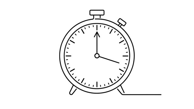 Vintage alarm clock illustration white background.