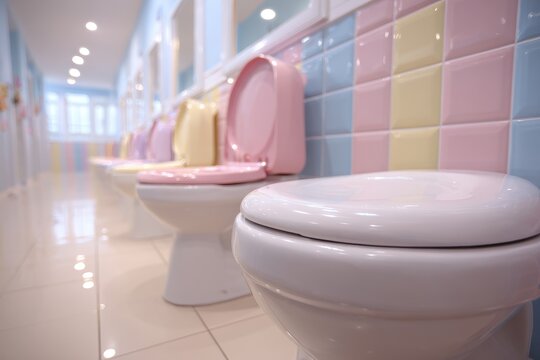 Child-friendly bathroom fixtures in a modern school lavatory