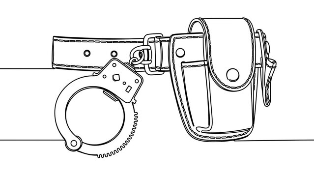 Handcuffs and holster illustration on white background.