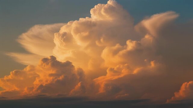 Towering Cumulus Clouds Glowing In Golden Sunset Light