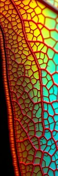 Intricate network of veins on a dragonfly's wing, close up, microscopic