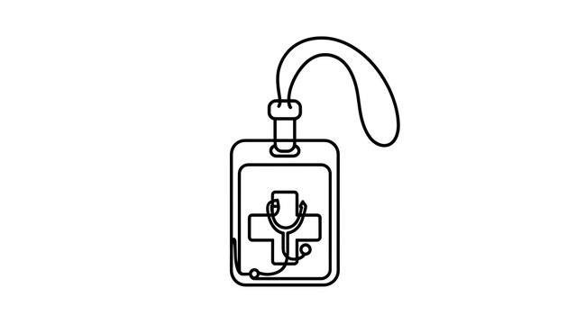 Medical ID badge with stethoscope icon white background.