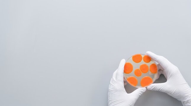 Scientist holding cell culture dish in lab