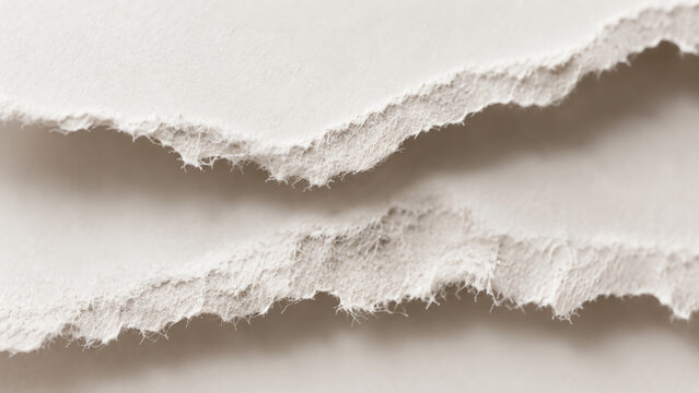 Close-up of torn, textured white paper layers showing fibrous edges and rough surfaces.