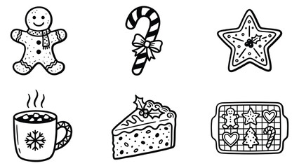 Fototapeta premium Set of cute hand drawn christmas cookies and holiday treats in doodle style