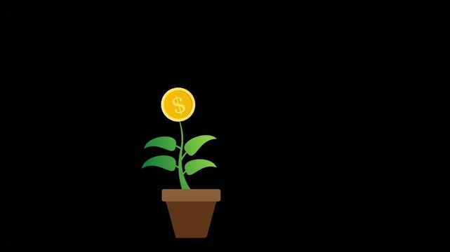 Money Tree Plant Growing in Pot with Coins for Investment and Financial Growth Concept