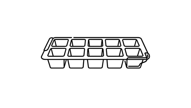 Ice cube tray line art on white background.