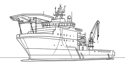 Obraz premium Industrial ship line drawing on white background.
