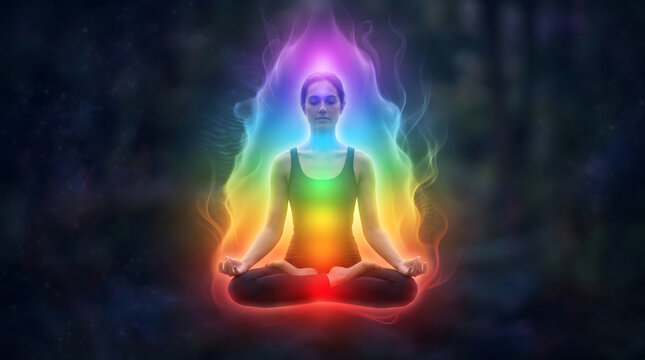 Rainbow aura spectrum vertical chakra gradient