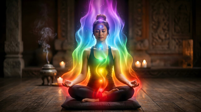 Rainbow aura spectrum vertical chakra gradient