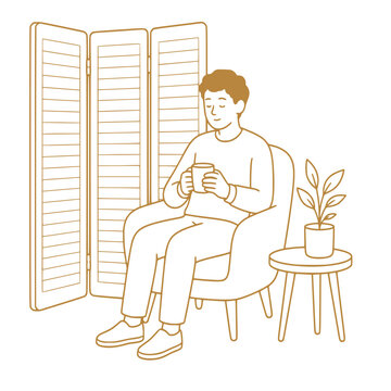 Adult relaxing in quiet sensory room workplace wellbeing minimalist vector illustration