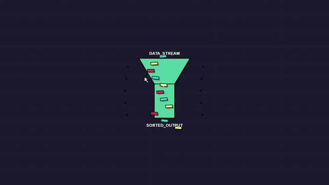 Data funnel animation representing digital information sorting process