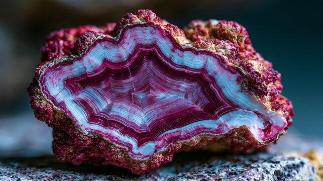 Coralline algae rhodolith free-living nodule cross-section exposing annual growth band record, calcium carbonate thallus architecture, encrusting coralline genus Lithothamnion surface texture, unatt