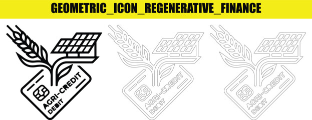 Agri credit debit card icon featuring solar panels and wheat stalk for sustainable finance. © MonirVector
