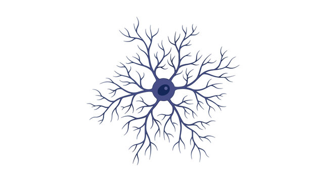 Detailed illustration of a neuron with branching dendrites and a cell body on a white background.