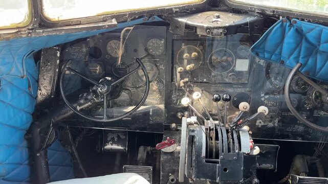 View from inside an airplane at the Aviation Museum in Istanbul, Turkey.
