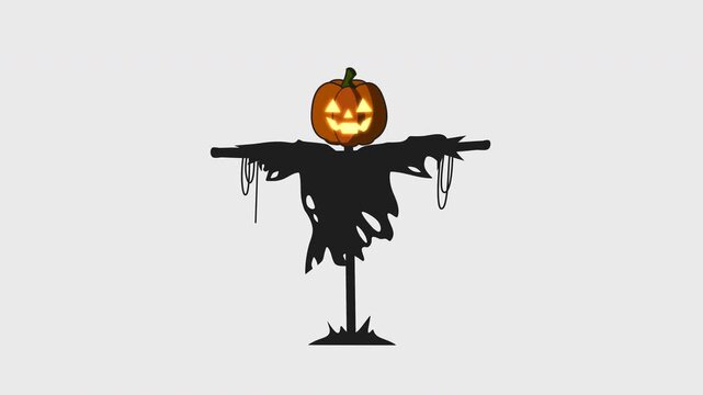 Spooky Halloween Seamless Loop Scarecrow with Jack O Lantern Pumpkin Head Isolated on Transparent Background