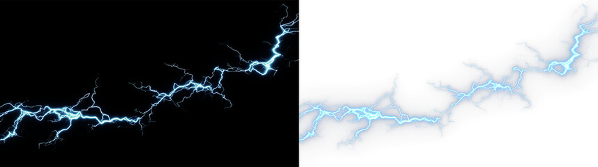 Bright blue lightning bolt on transparent background that shows sharp lines and curves in a striking shape © Liubov