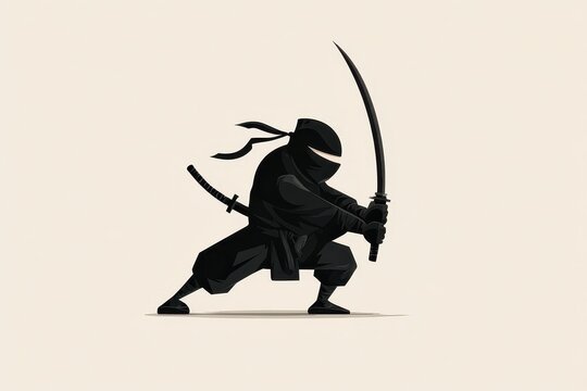 Minimalist ninja silhouette illustration for logos and badges