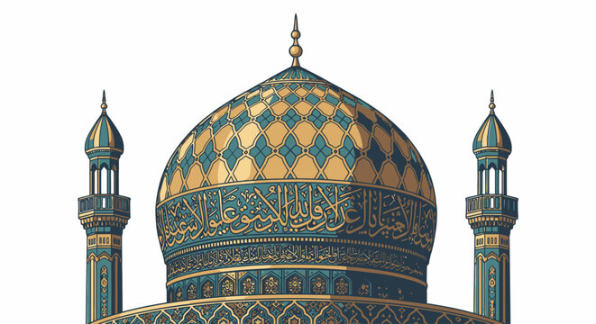 Islamic Architecture Mosque Dome and Minarets Isolated