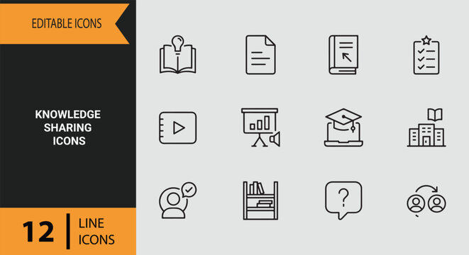Knowledge Sharing Icons: Collaborative Knowledge Sharing Outline Icons for Corporate Training and Educational Resource Exchange