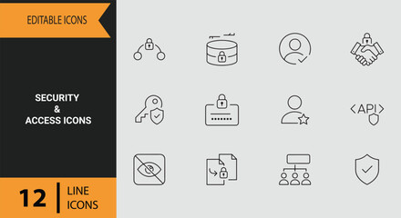 Fototapeta premium Security and Access Icons: Cyber Security and Access Outline Icons for Data Protection and System Privacy