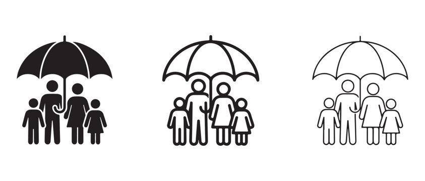 Family under umbrella protection safety security group people icons  family protection concept