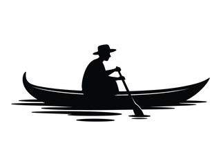 Silhouette of Person Rowing Boat Isolated © Taslima