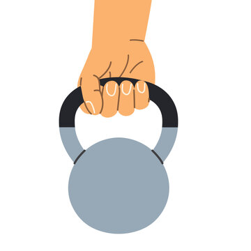 hand lifting kettlebell, strength training and fitness concept - vector illustration