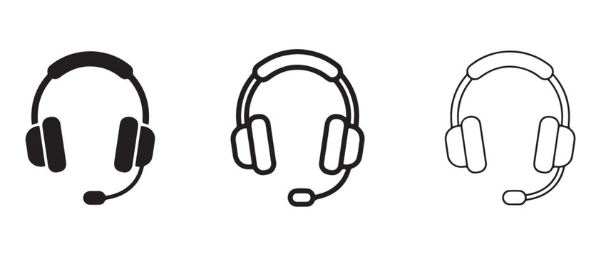 Headset icons in different styles for customer service support and communication  isolated on white background