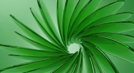 Fototapeta premium Abstract Green Glass Spiral Background with Glossy Petals and Radial Symmetry for Modern Design
