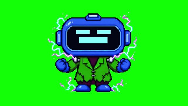 Halloween Frankenstein Robot Pixel Art Green Screen Animation - Sugar Power
