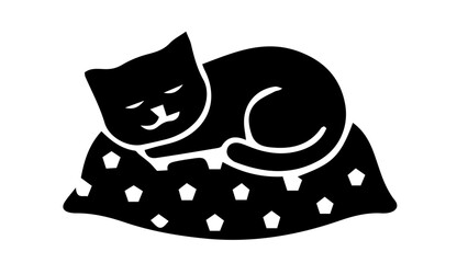 Black cat sleeping on pillow, feline icon, pet silhouette, vector illustration © Mahu
