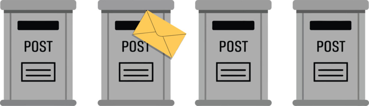 Mailbox icon featuring parcel delivery, letter posting, postal service, mail collection, and communication symbol, vector illustration.