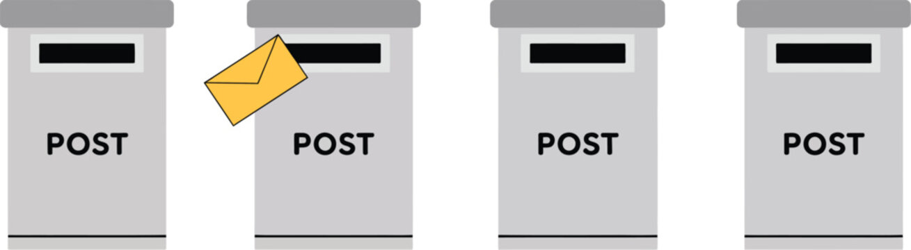 Mailbox icon featuring parcel delivery, letter posting, postal service, mail collection, and communication symbol, vector illustration.