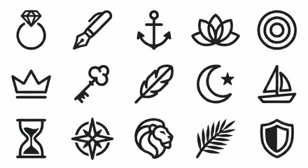 Fototapeta premium Collection of minimalist black and white icons and symbols.