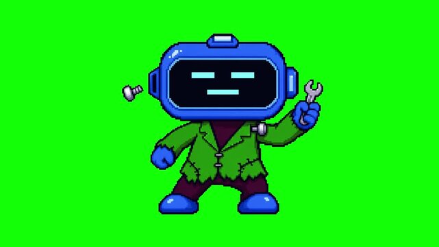 Halloween Frankenstein Robot Pixel Art Green Screen Animation - Last Order